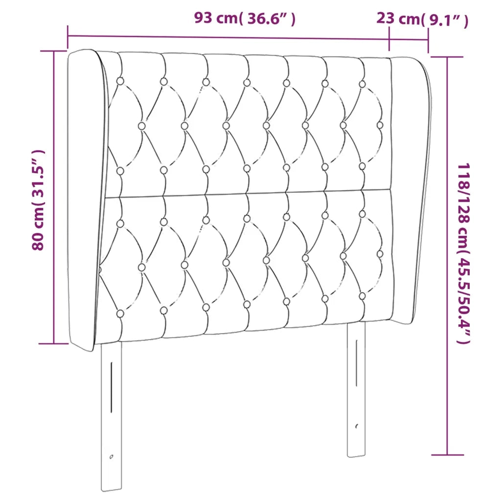 Testiera ad Orecchio-Testata con Orecchie Rosa 93x23x118/128 cm in Velluto 488053