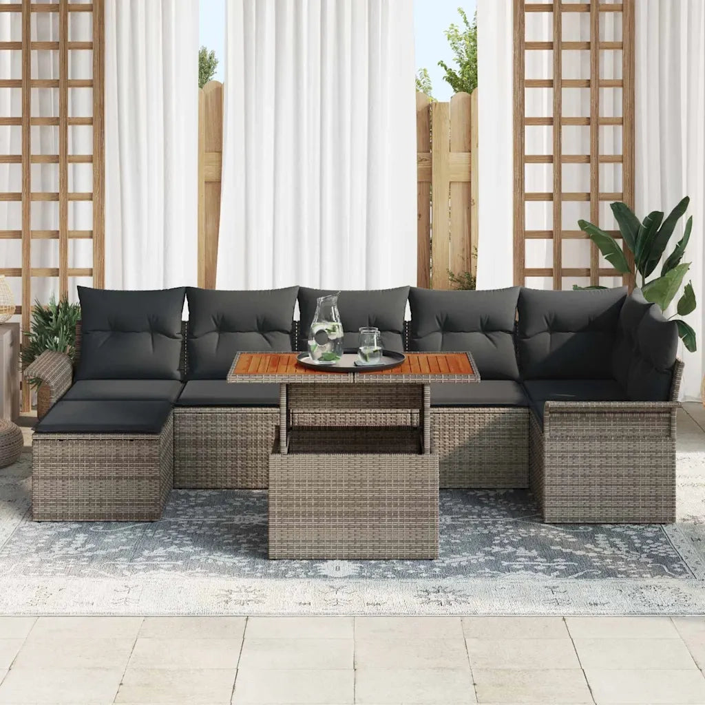 Set Divano da Giardino 8 pcs Grigio Poly Rattan 3358099