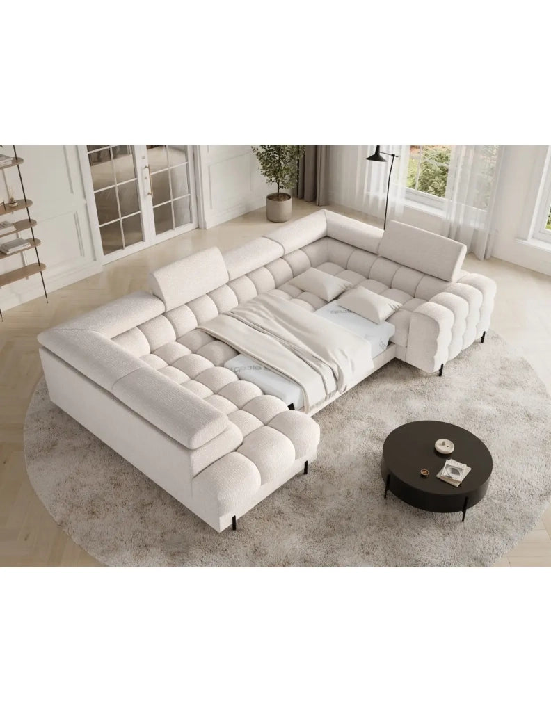 Divano panoramico convertibile FACTORY 3 posti beige – angolo sinistro con vano contenitore – versione 5