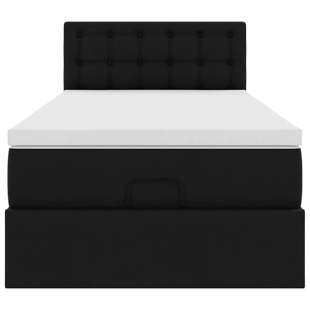 Letto Pouf con Materasso Nero 90x190 cm Similpelle