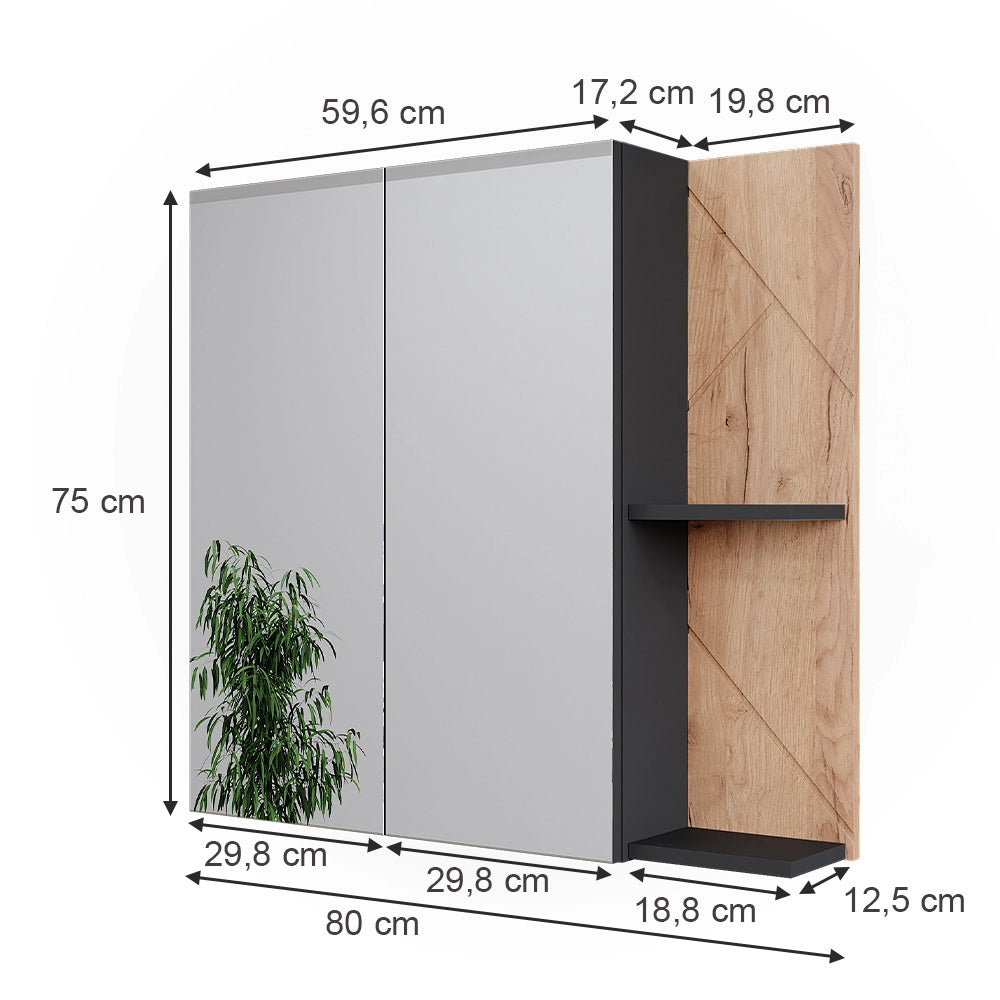 Vicco Mobile a specchio per il bagno Antracite/quercia dorata 80 x 75 cm