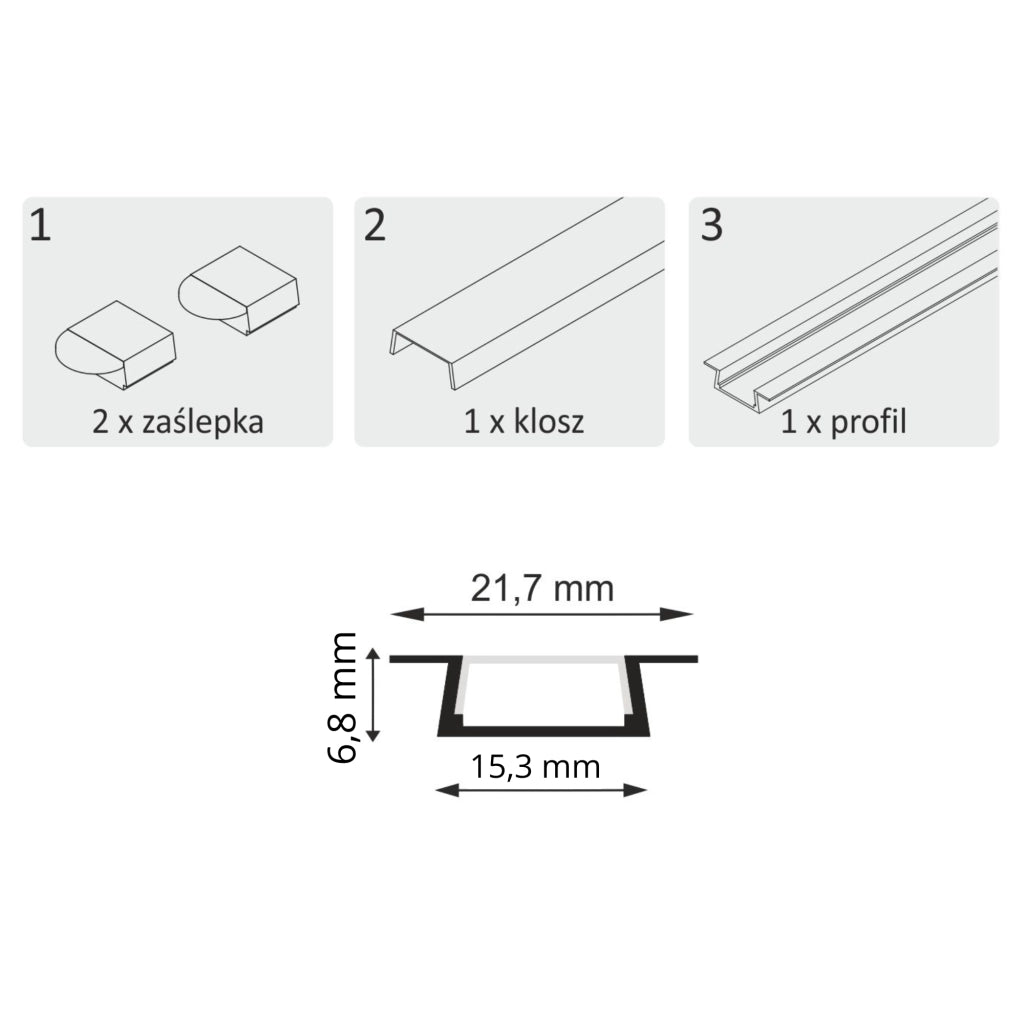 Profilo incasso per LED alluminio 1m nero Polux 316059