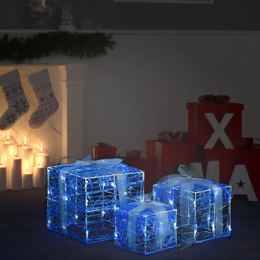 Scatole Regalo Decorative Natale in Acrilico 3 pz Bianco Freddo CFW6349015