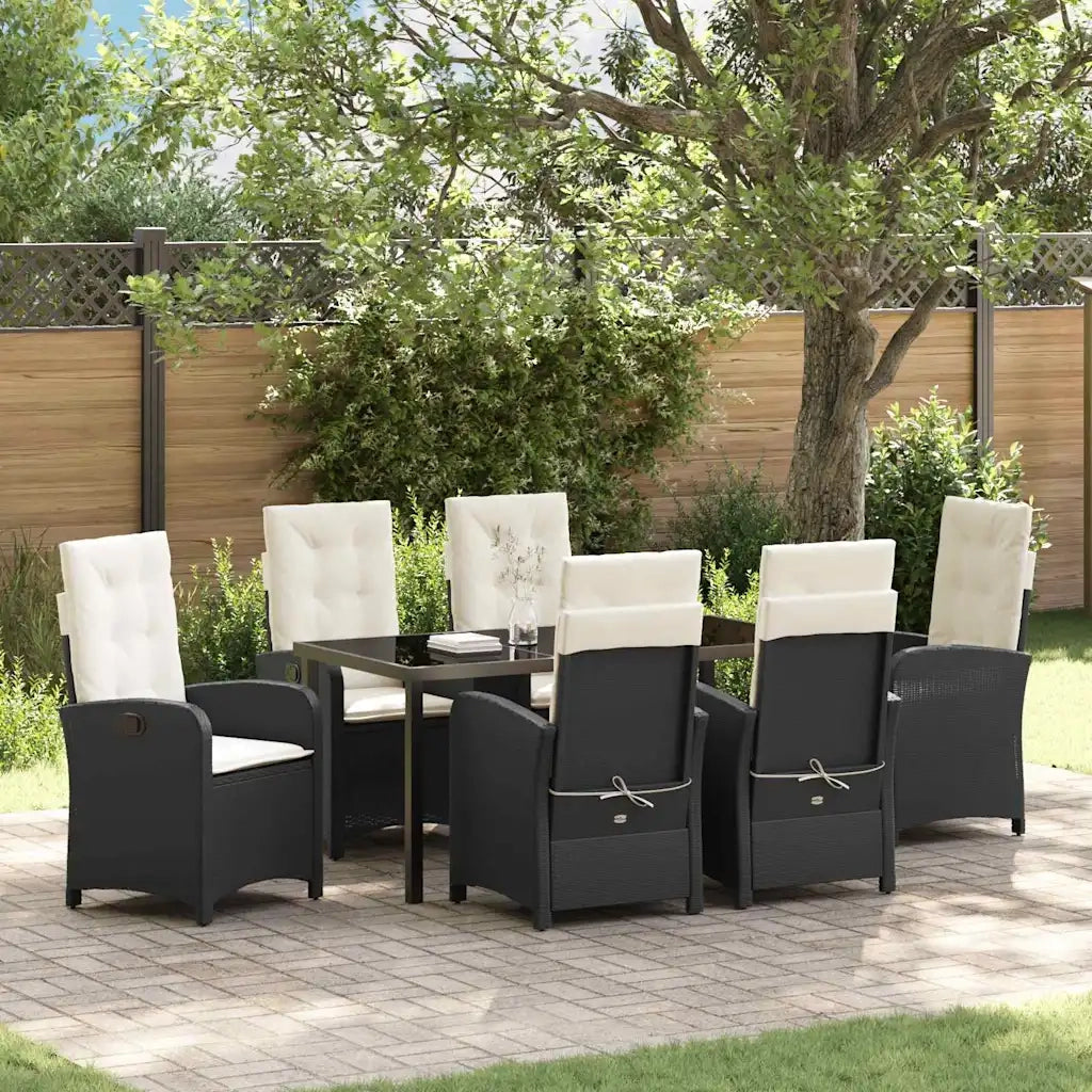 Set da Pranzo per Giardino con cuscino 7 pcs Nero polyrattan