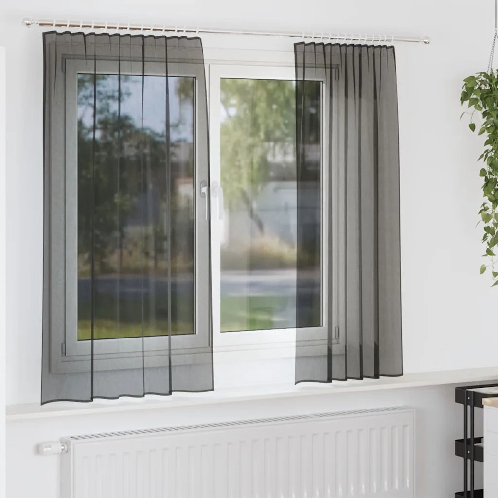 Tende in Voile con Tasche per Aste 2 pz Nero 4102167