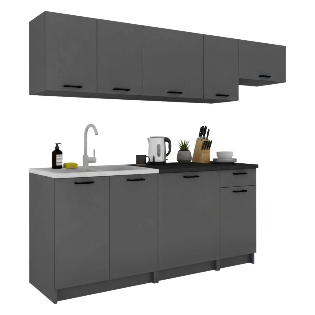 Cucinino Elettrodomestici non inclusi, Rostas, Cucina Modulabile, Nero Antracite