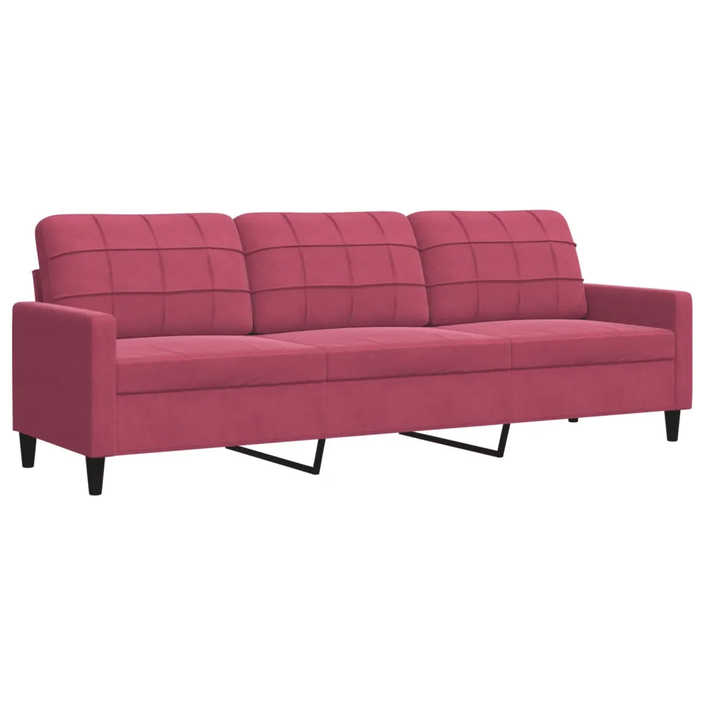 Set di Divani 3 pz con Cuscini Rosso Vino in Velluto