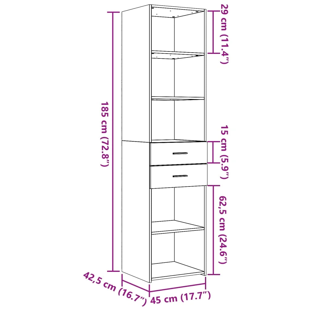 Buffet credenza cassettiera mobiletto mobile contenitore organizer cucina soggiorno salotto alto 45 x 42,5 x 185 cm legno ingegnerizzato marrone 02_0033363