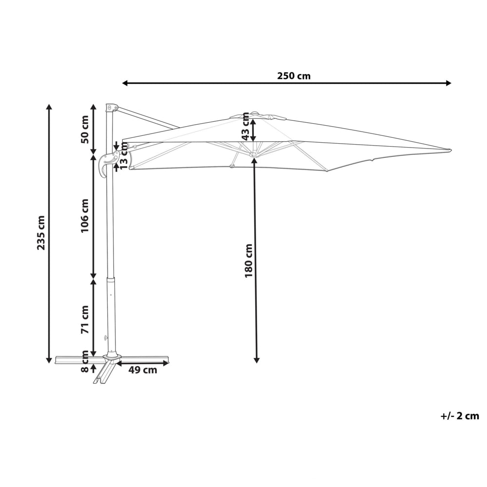 Ombrellone da giardino Tendalino grigio Palo in acciaio bianco 235 cm Cantilever resistente agli agenti atmosferici con meccanismo a manovella
