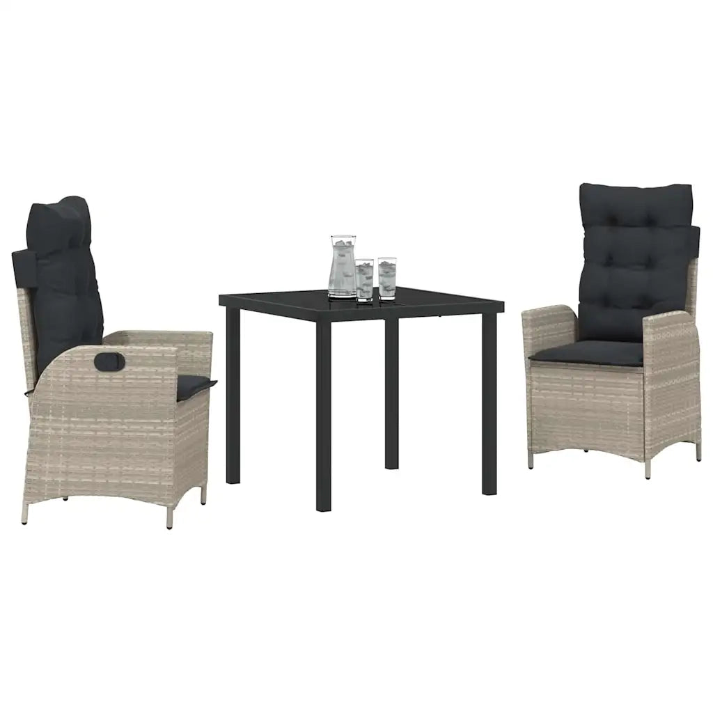 Set da Pranzo per Giardino 3 pcs Grigio chiaro polyrattan