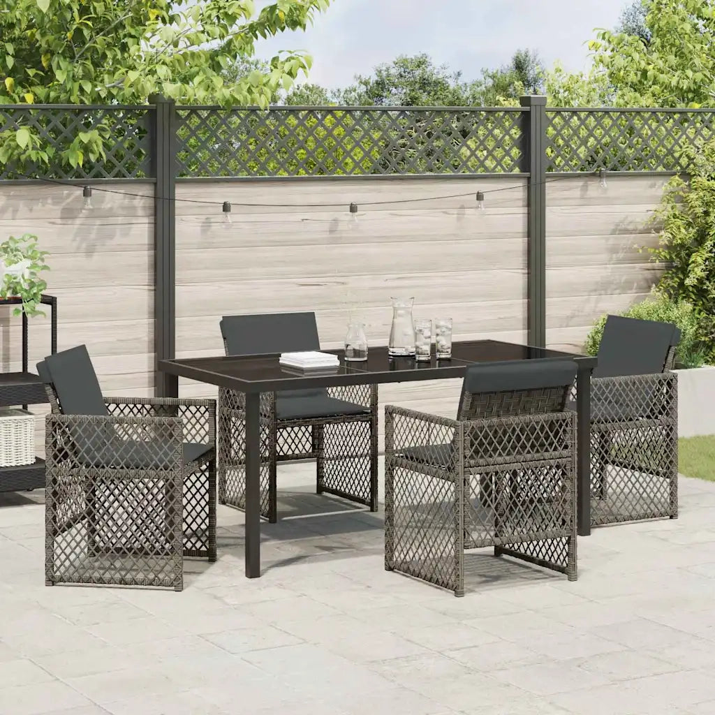 Set da Pranzo per Giardino 5 pcs Grigio polyrattan