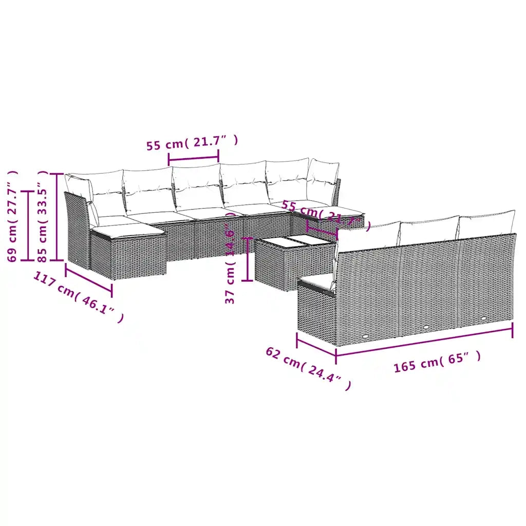 Set Divani da Giardino 11 pz con Cuscini Polyrattan Marrone 3218303
