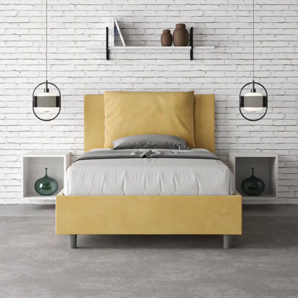 Letto una piazza e mezza senza rete imbottito 120x200 microfibra ocra Antea