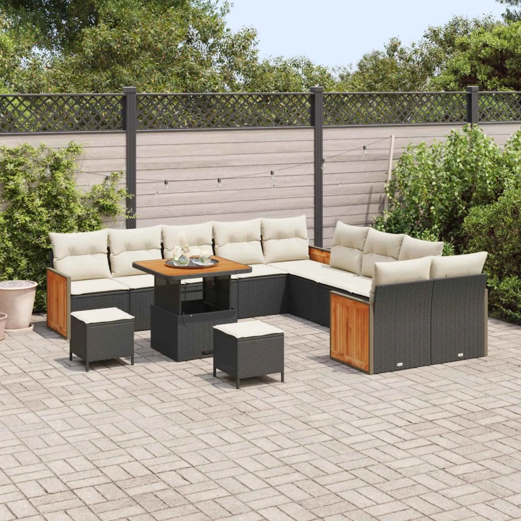 Set Divano da Giardino con cuscino 13 pcs Nero e Crema 3363230