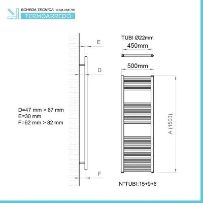 Termoarredo bagno bianco L 50x150 interasse 45 cm