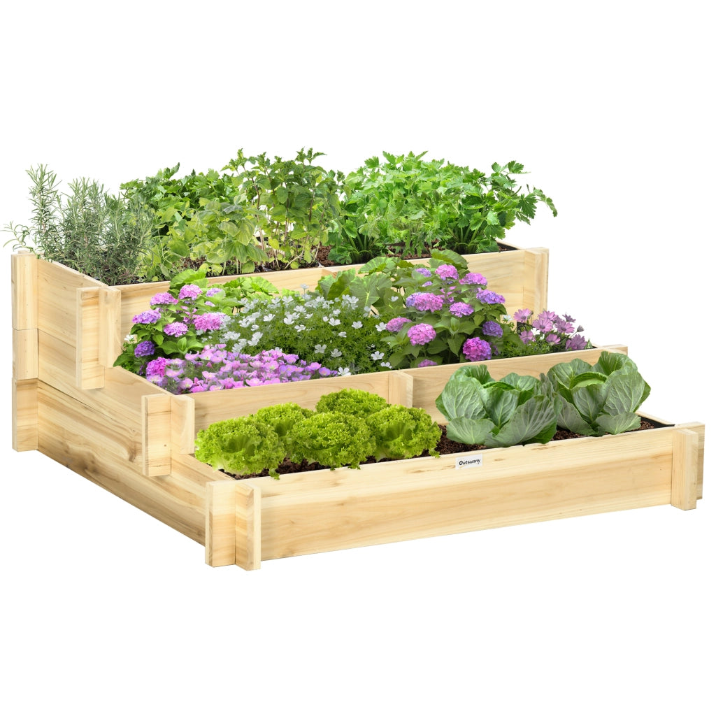 Fioriera rialzata 3 livelli ¨C Xylo ¨C legno naturale con drenaggio 93x93x35 cm