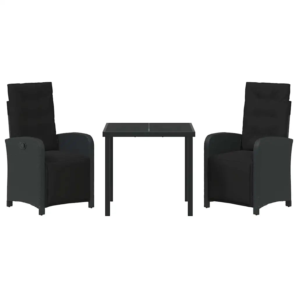 Set da Pranzo per Giardino con cuscino 3 pcs Nero polyrattan