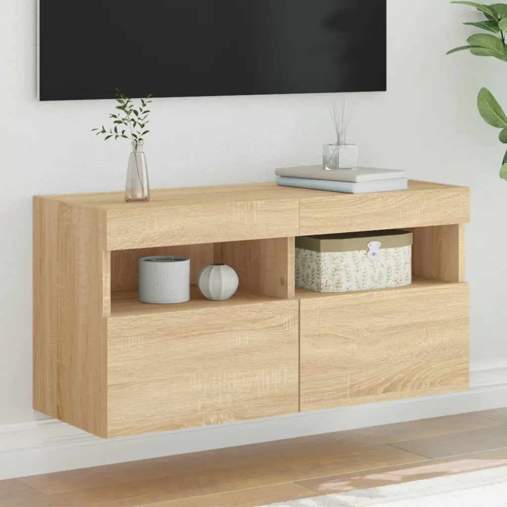 Mobile TV a Parete | Armadietto TV | Mobile Porta TV con Luci LED Rovere Sonoma 80x30x40 cm