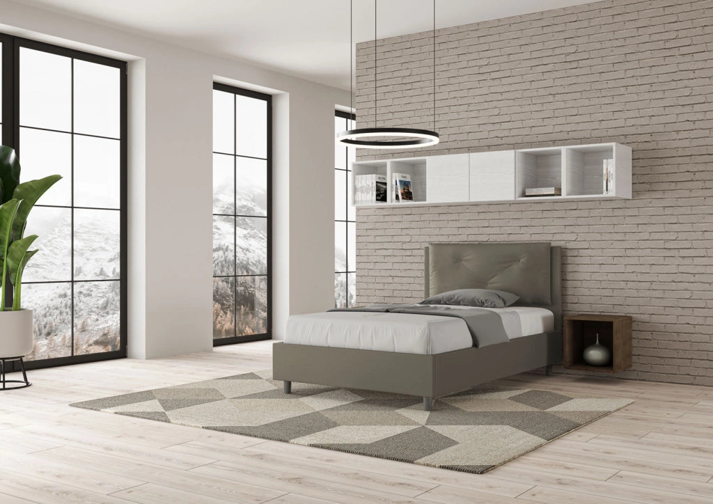 BS COM Letto una piazza e mezza con rete imbottito 120x190 similpelle cappuccino