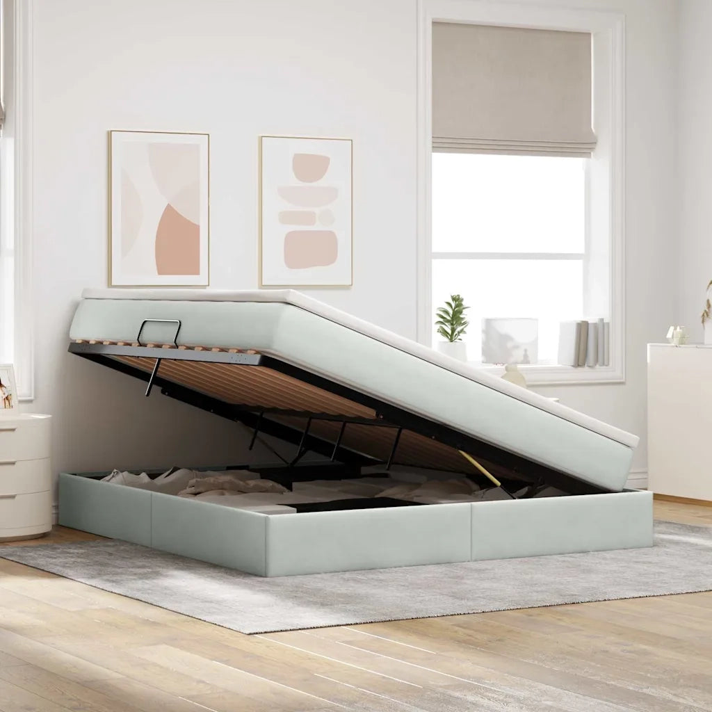 Letto con contenitore e materasso Grigio chiaro 180 x 200 cm