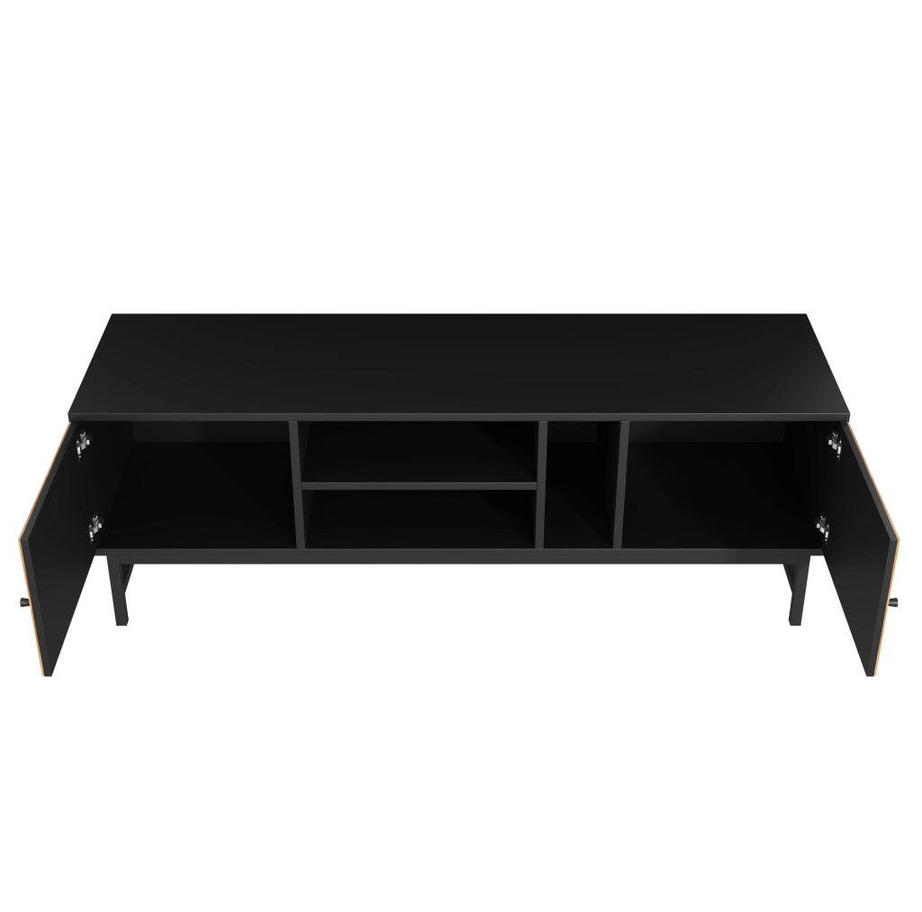 Mobile TV 150 cm nero e legno con vani e ante
