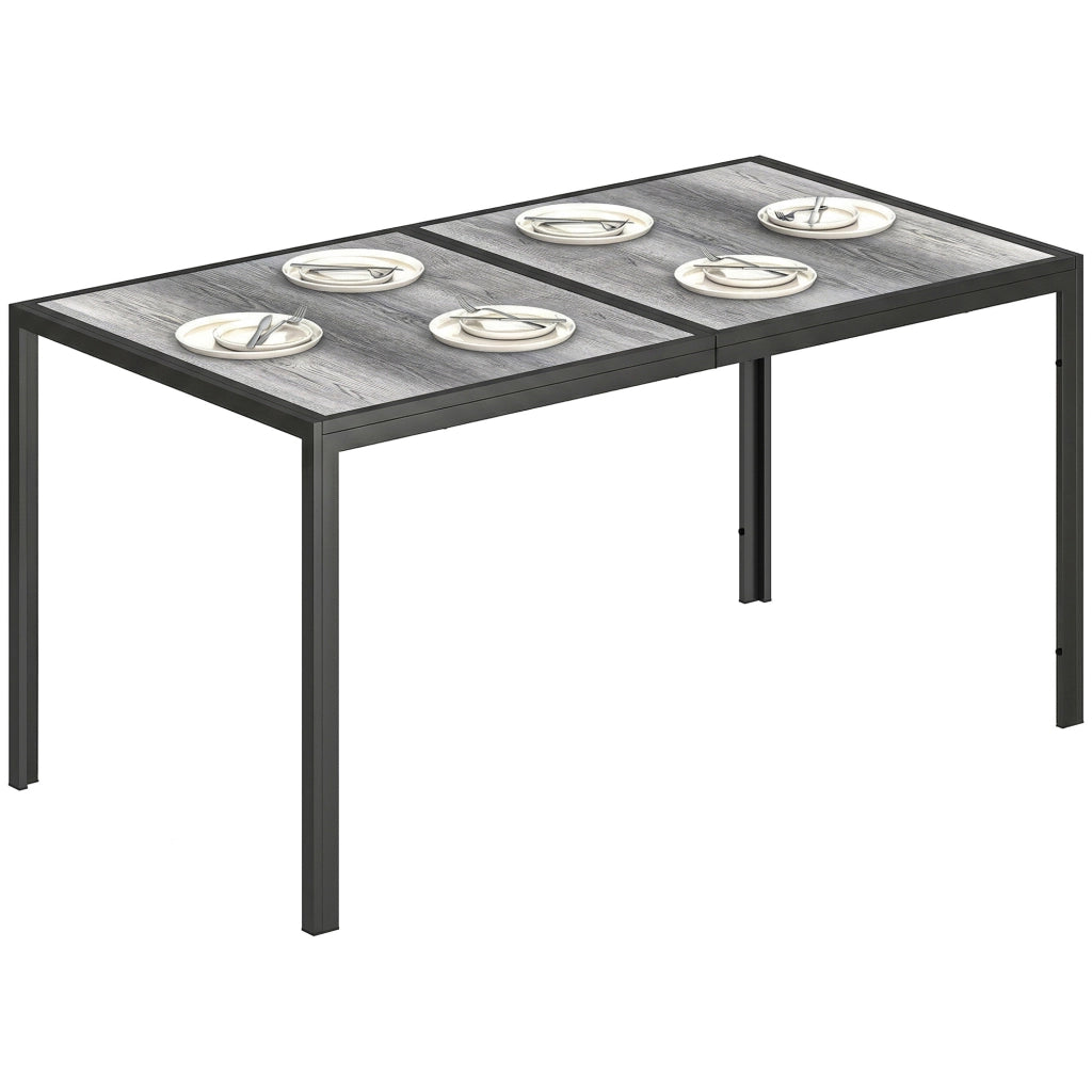 Tavolo da Giardino in Acciaio con Piano Effetto Legno 150x80x74 cm ¨C zephmum ¨C Grigio e Nero