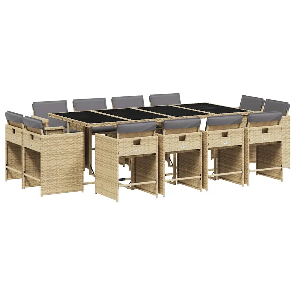 Set Pranzo da Giardino 13 pz con Cuscini Beige Misto Polyrattan 3211224