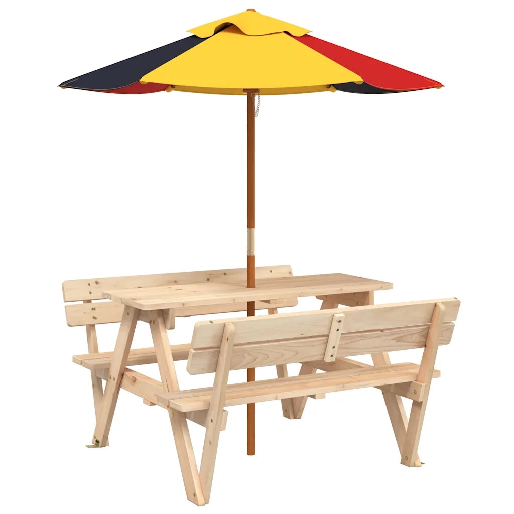 Tavolo da Picnic per 4 Bambini con Ombrellone Legno di Abete 3281617