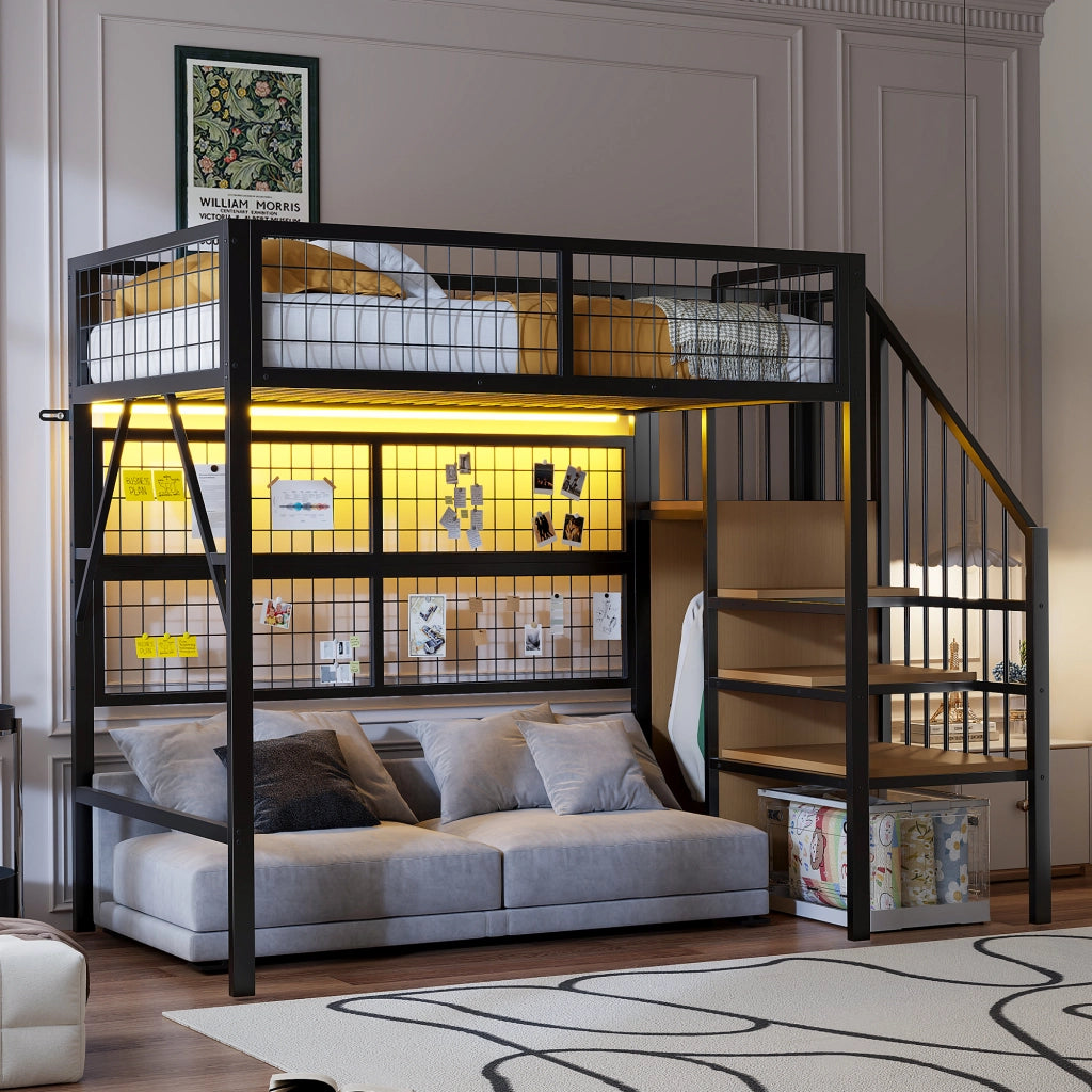 Letto a castello funzionale metallo nero 90x200 cm