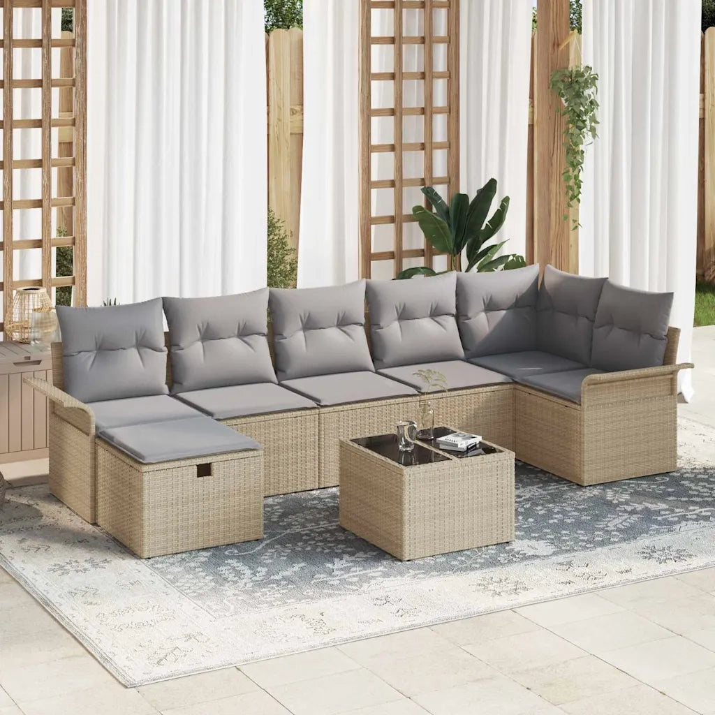 Set Divano da Giardino con cuscino 8 pcs Beige Poly Rattan 3360241