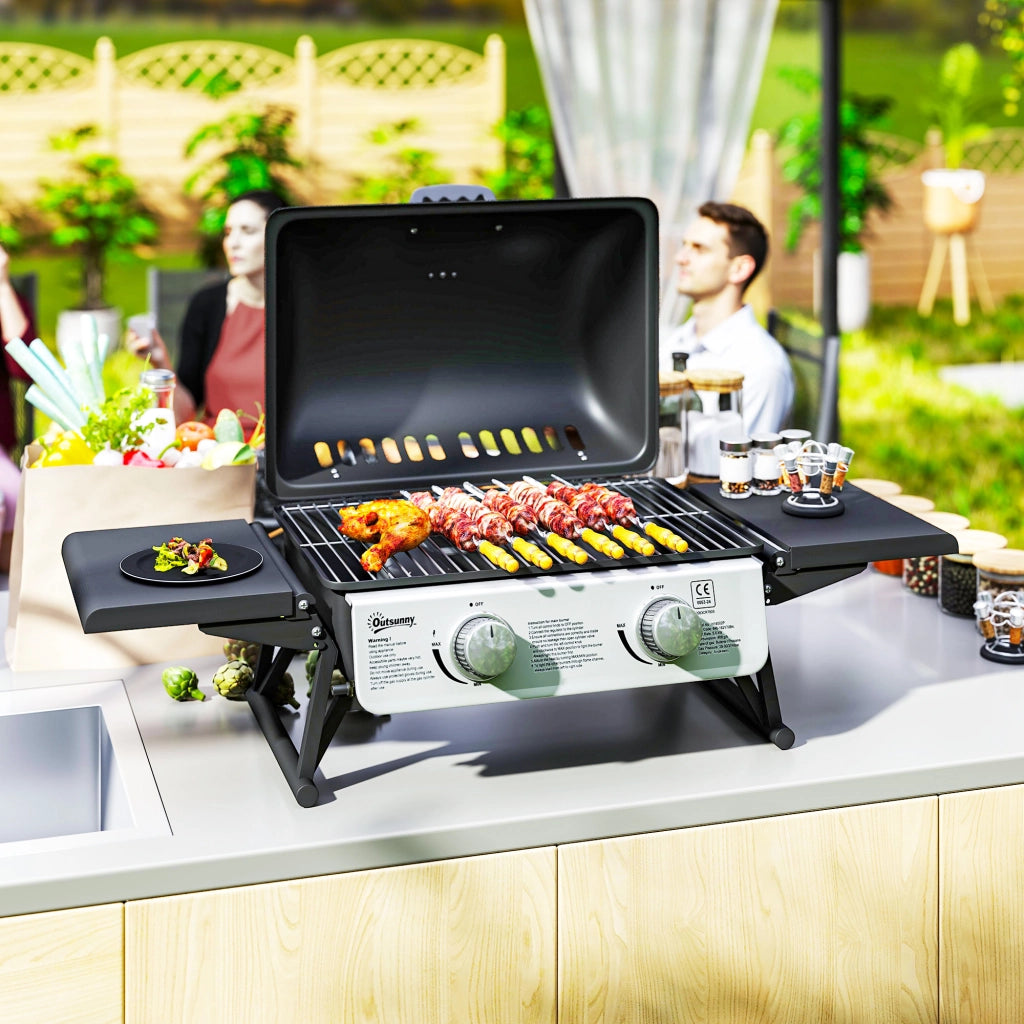 Barbecue a Gas 2 Fuochi Pieghevole con Termometro ¨C Minimal ¨C 101x48x41 cm Nero