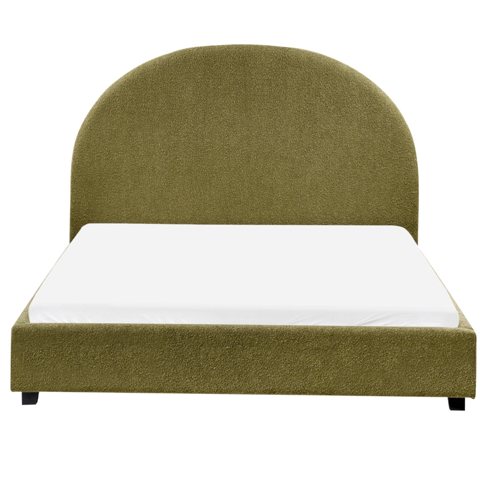 Letto con rete retro minimalista design retro bouclé verde oliva 140 x 200 cm
