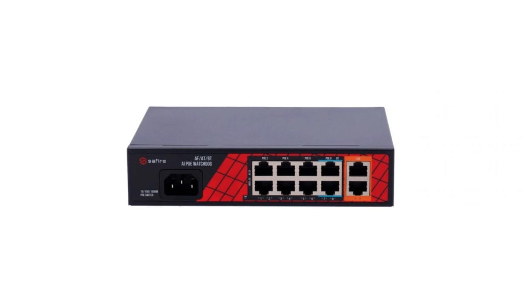 Safire Switch Hi-PoE 8 porte PoE + 2 Uplink RJ45 2x10/100/1000Mbps