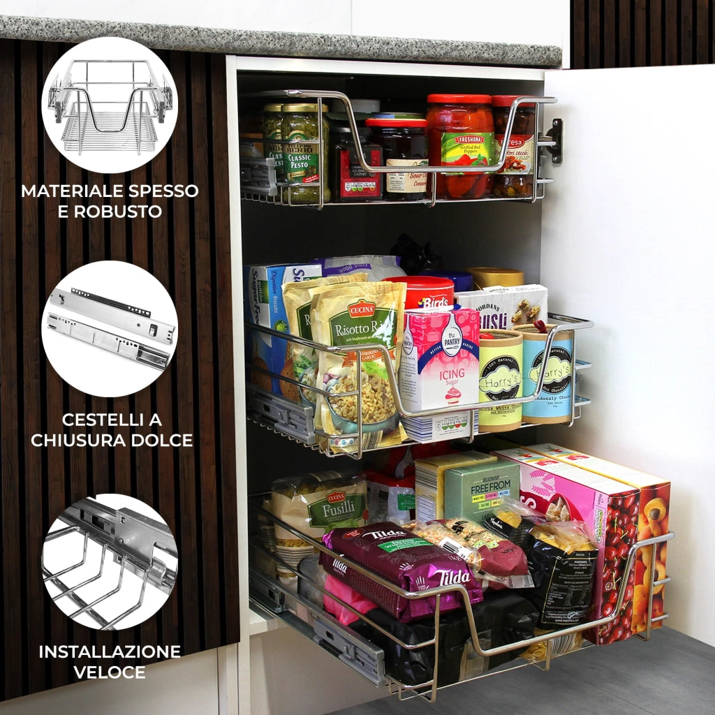 Tirare Fuori Cestini in Acciaio da Cucina Cestelli Organizzazione Credenza da 50cm