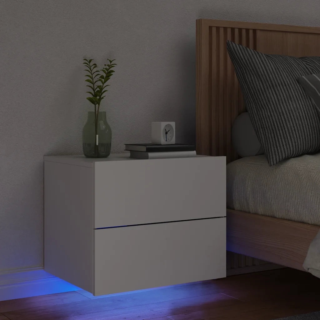 Comodino | Armadio da Notte | Mobiletto da notte a Parete con Luci LED Bianco