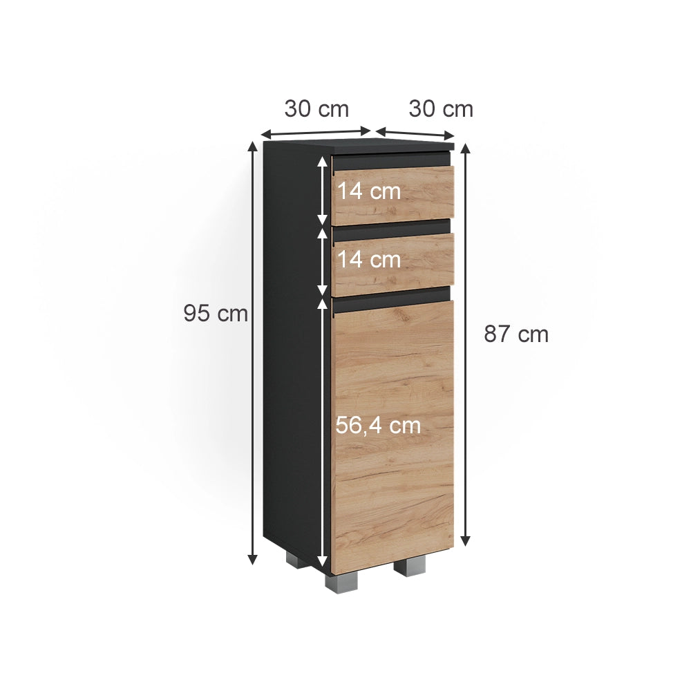 Vicco Mobiletto bagno Grigio 30 x 95 cm