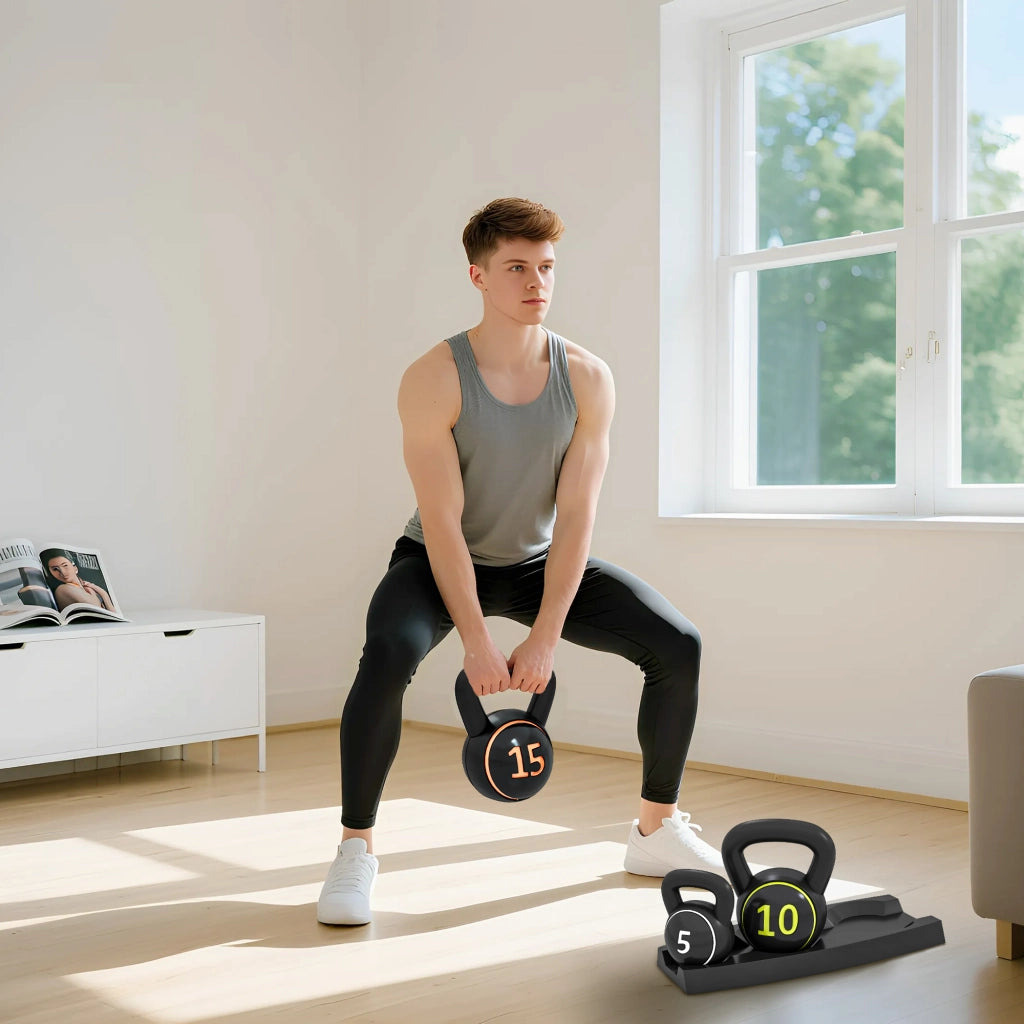 Set 3 Kettlebell con Base ¨C Minimal ¨C Nero 2.2 kg 4.5 kg 6.8 kg