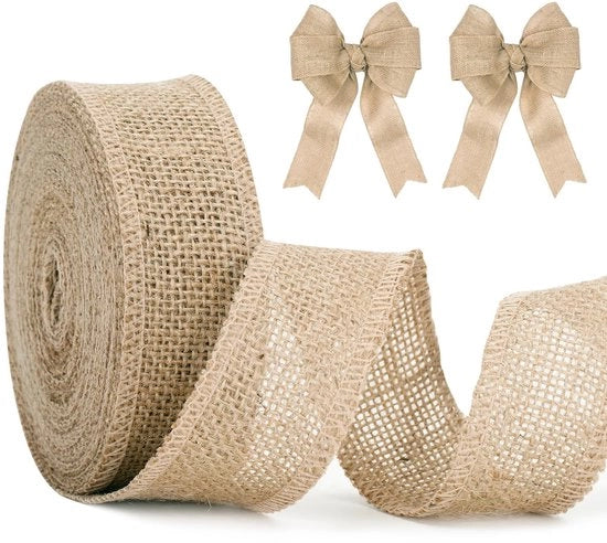 Seta Juta 4 cm - Rotolo 10 m - Naturale - Marrone - Sostenibile - Ideale per Regali - Atmosfera Rurale - Fasce di Regalo