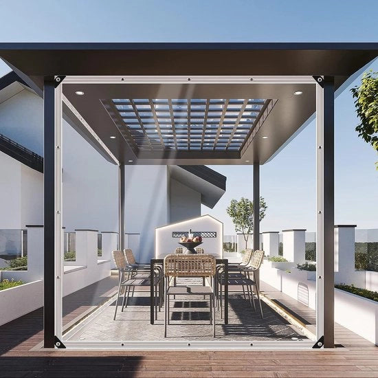 Zeildoek trasparente con occhi, 2 x 1 m, resistente alle intemperie, telo di PVC duraturo, 0,4 mm, 450 g/m², telo di protezione per giardino, terrazza, serre, con corda.