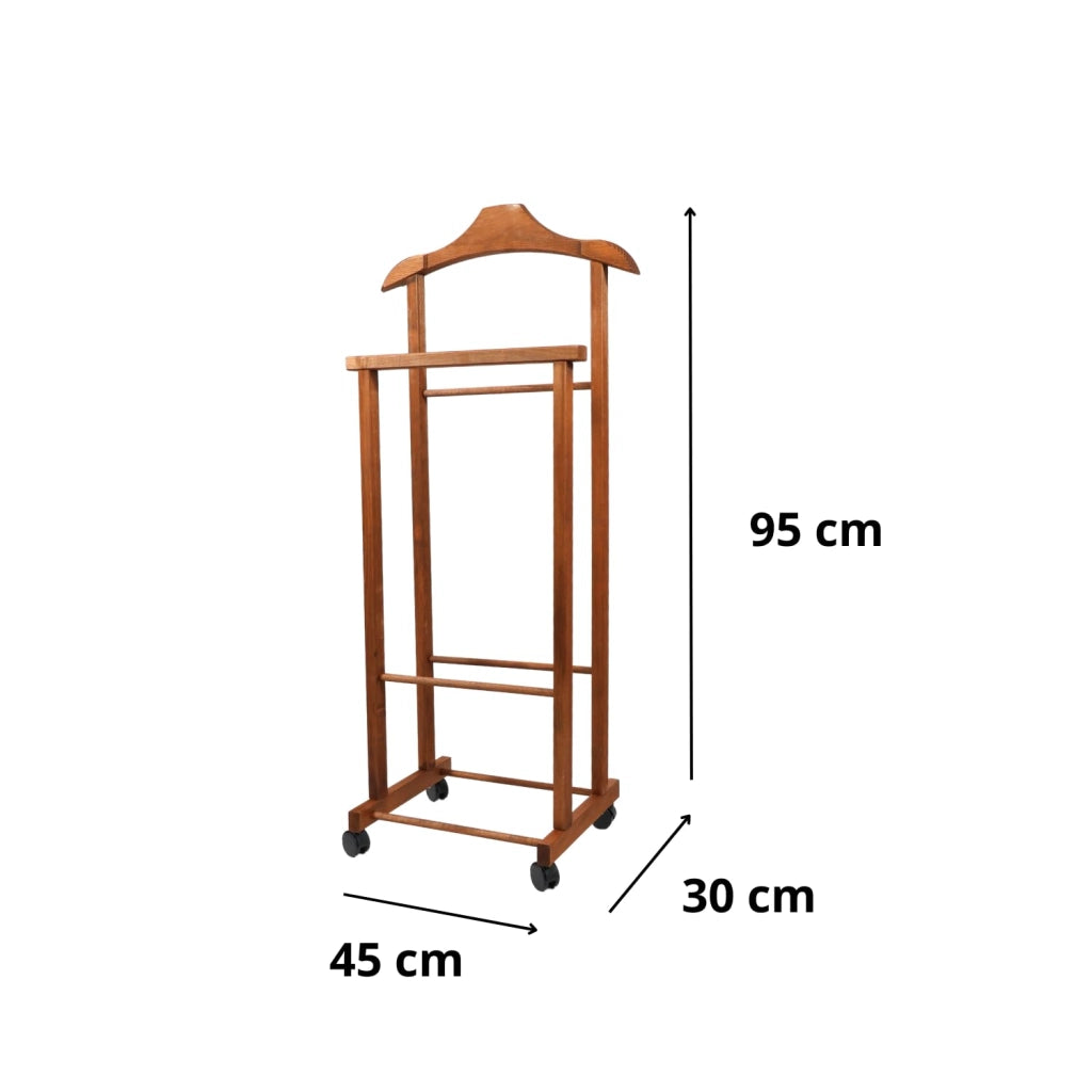 OWIJI Indossatore Appendiabiti Legno Faggio Rotelle Servo Muto Doppio Dimensioni 45 x 30 x 95 cm Appendiabiti Vestiti Camera Letto Cabina Armadio Unità: 1 Unità, Colore: Noce