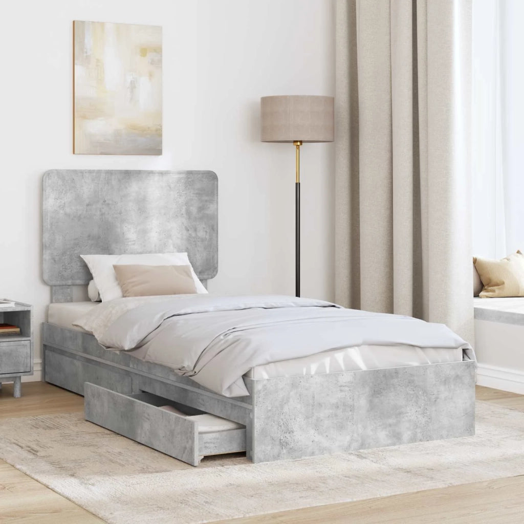 Letto con Contenitore con testiera Grigio cemento 100 x 200 cm