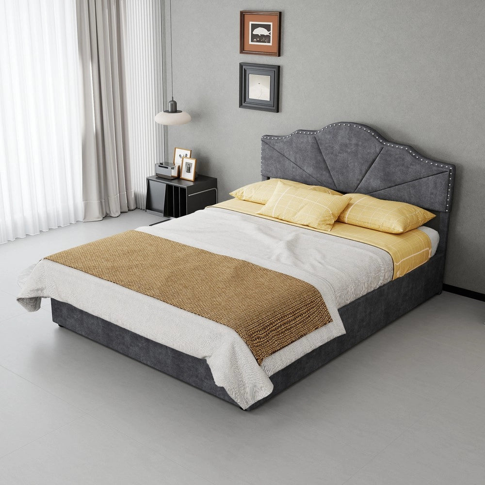 Letto Contenitore Imbottito ¨C MINIMAL ¨C Grigio, con Materasso, 140x200
