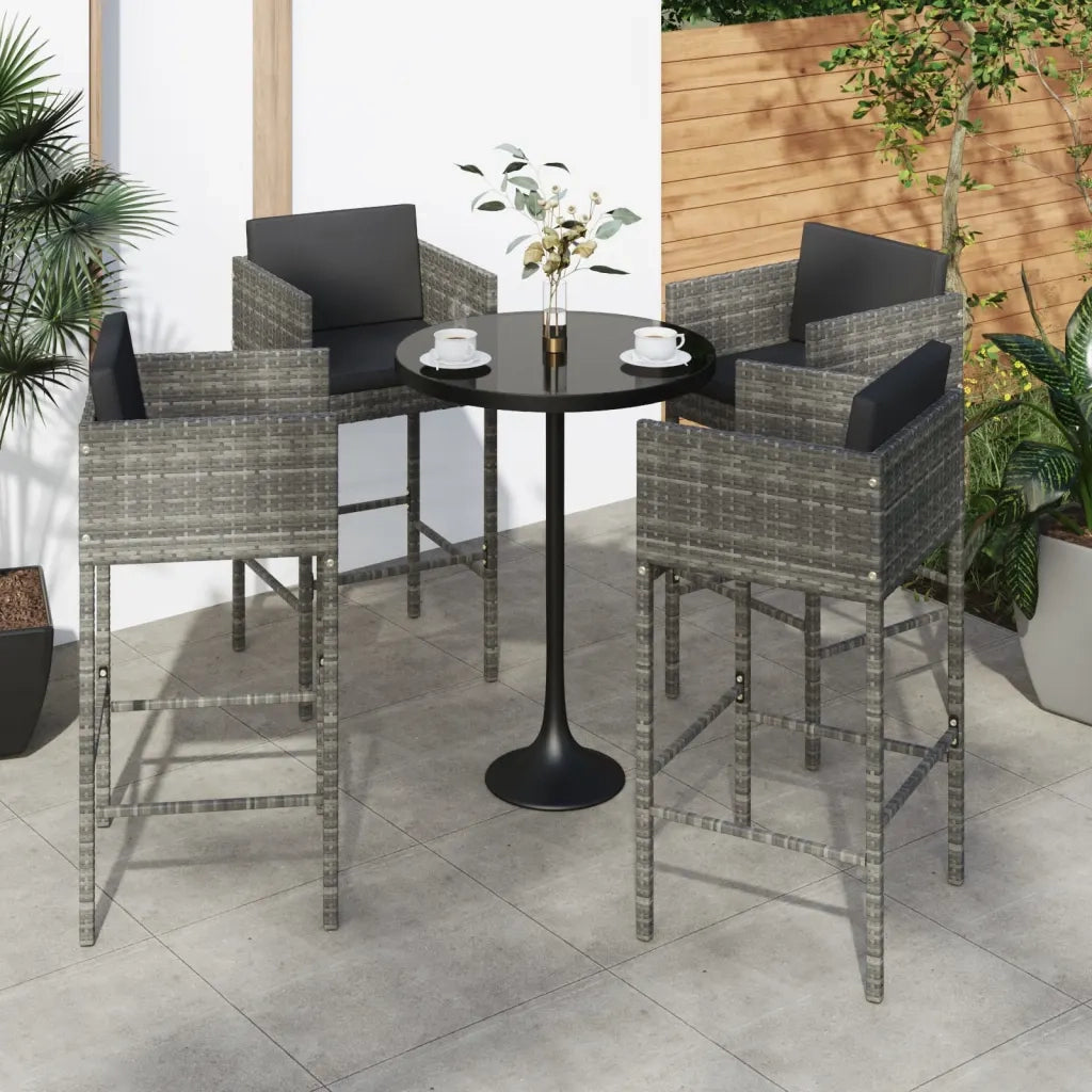 Sgabelli da Bar 4 pz con Cuscini Grigi in Polyrattan 316661