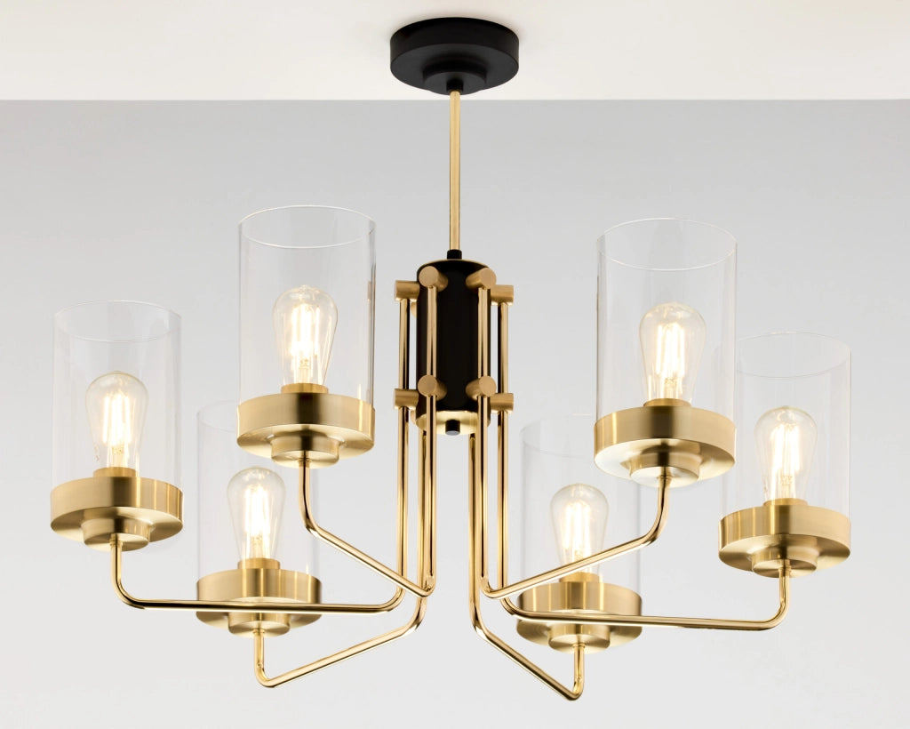 Lampadario classico RAMIREZ oro/nero 6xE27 vetro trasparente