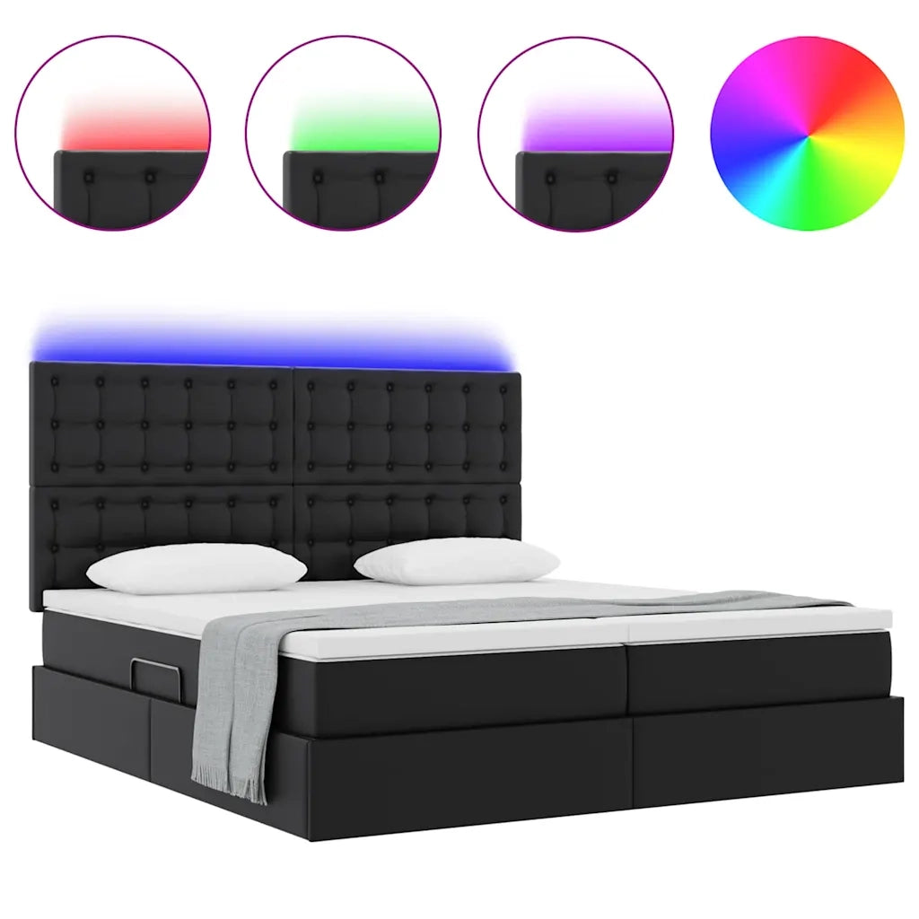 Letto con contenitore e LED Nero 200 x 200 cm Pelle sintetica
