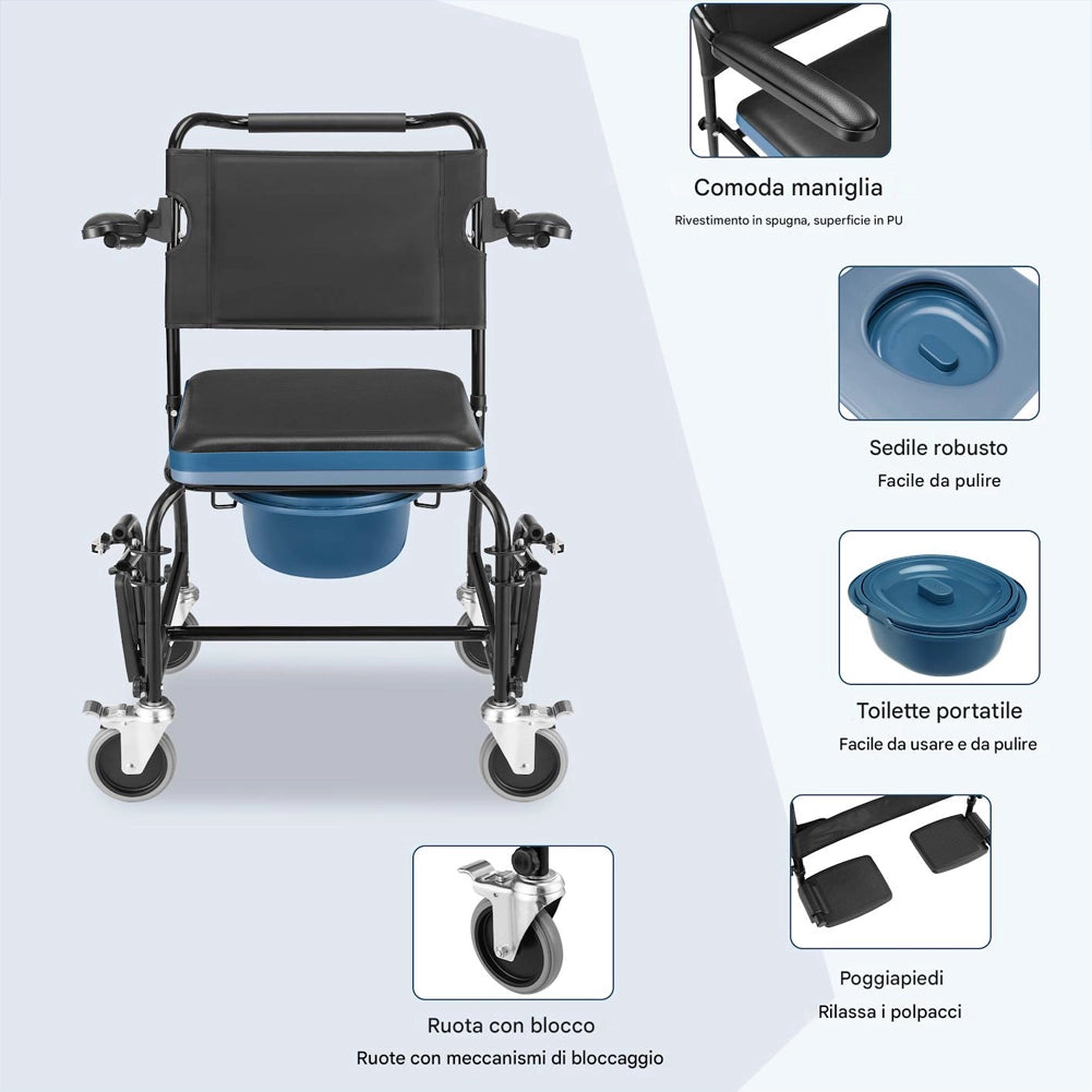 Sedia da Toilette Comoda per Anziani e Disabili Secchio Rimovibile e Coperchio