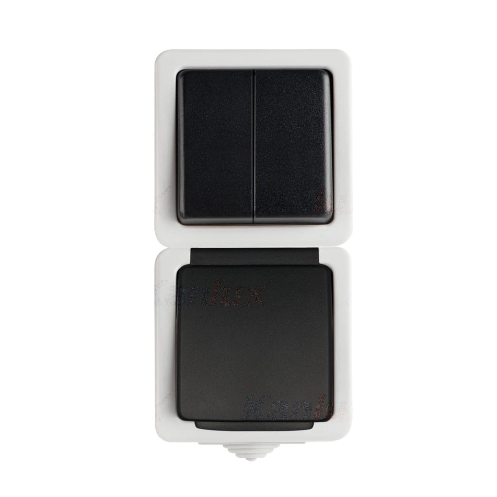 Kanlux TEKNO interruttore doppio + presa FR IP54 nera