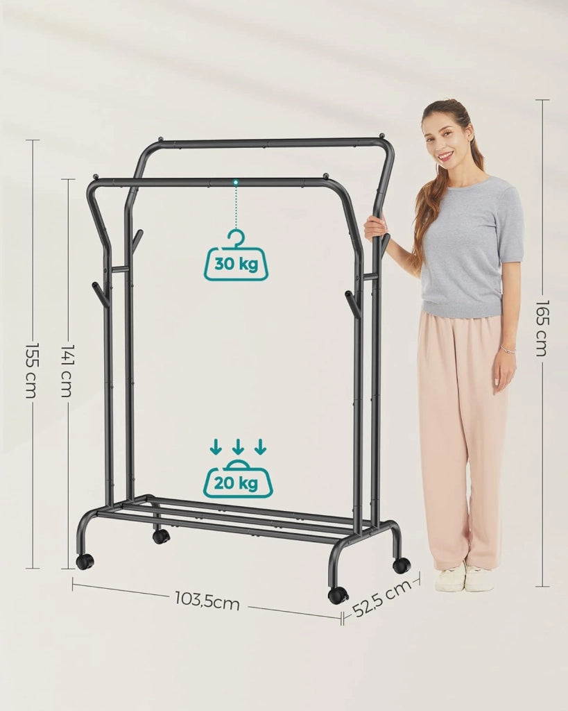Appendiabiti doppio VALORA con ruote, nero HSR107B01