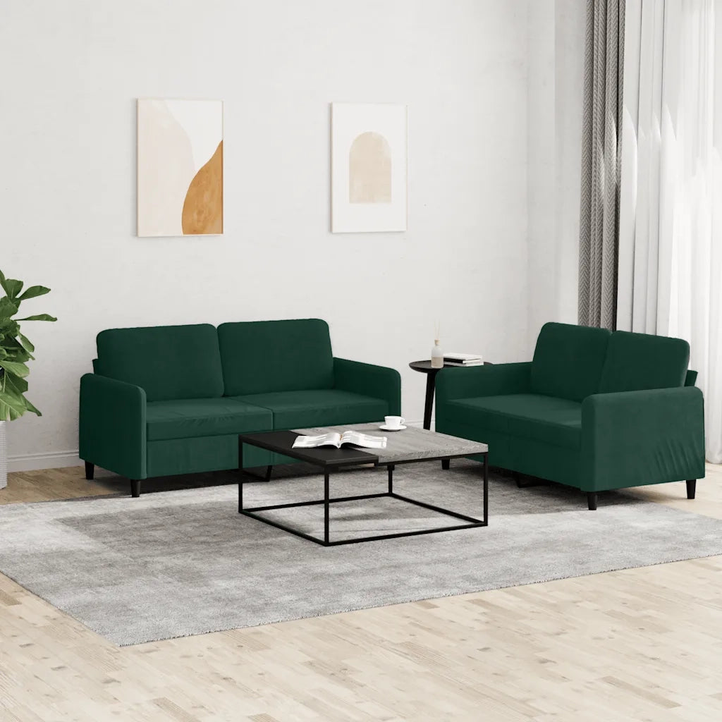 Set di Divani 2 pz Verde Scuro in Velluto