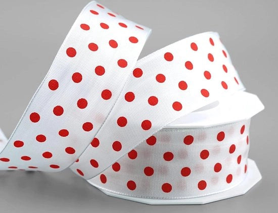 Decorativo stipato bianco rosso - 20 metri x 40 mm - laccato con filo - nastro a strisce a punti - festivo primavera Pasqua compleanno bambini nastro decorativo